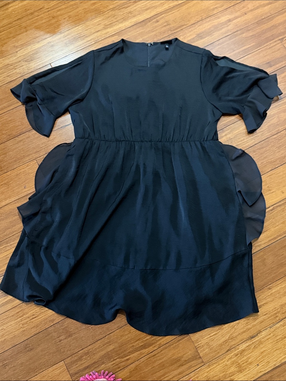 Who What Wear Black Ruffle-Trim Dress L